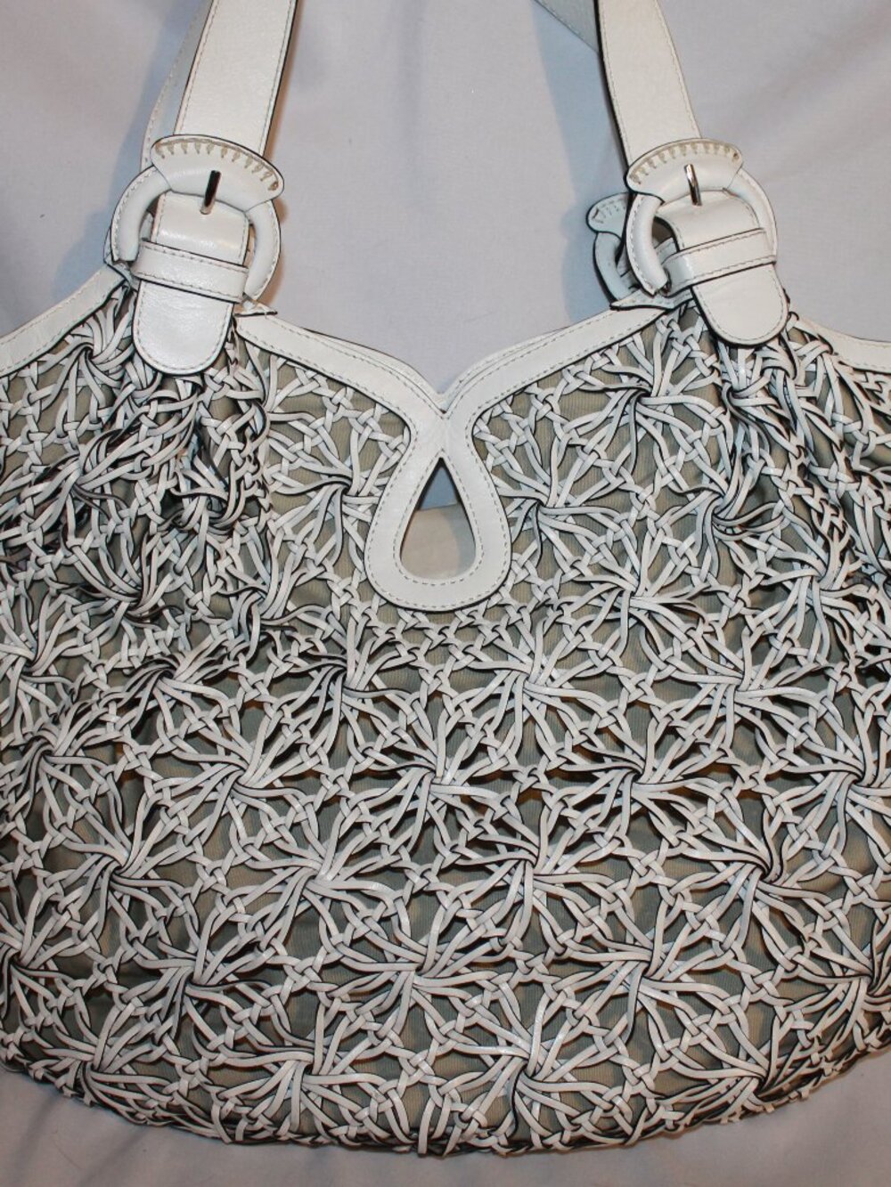 Sondra Roberts Netted Hobo Bag in white